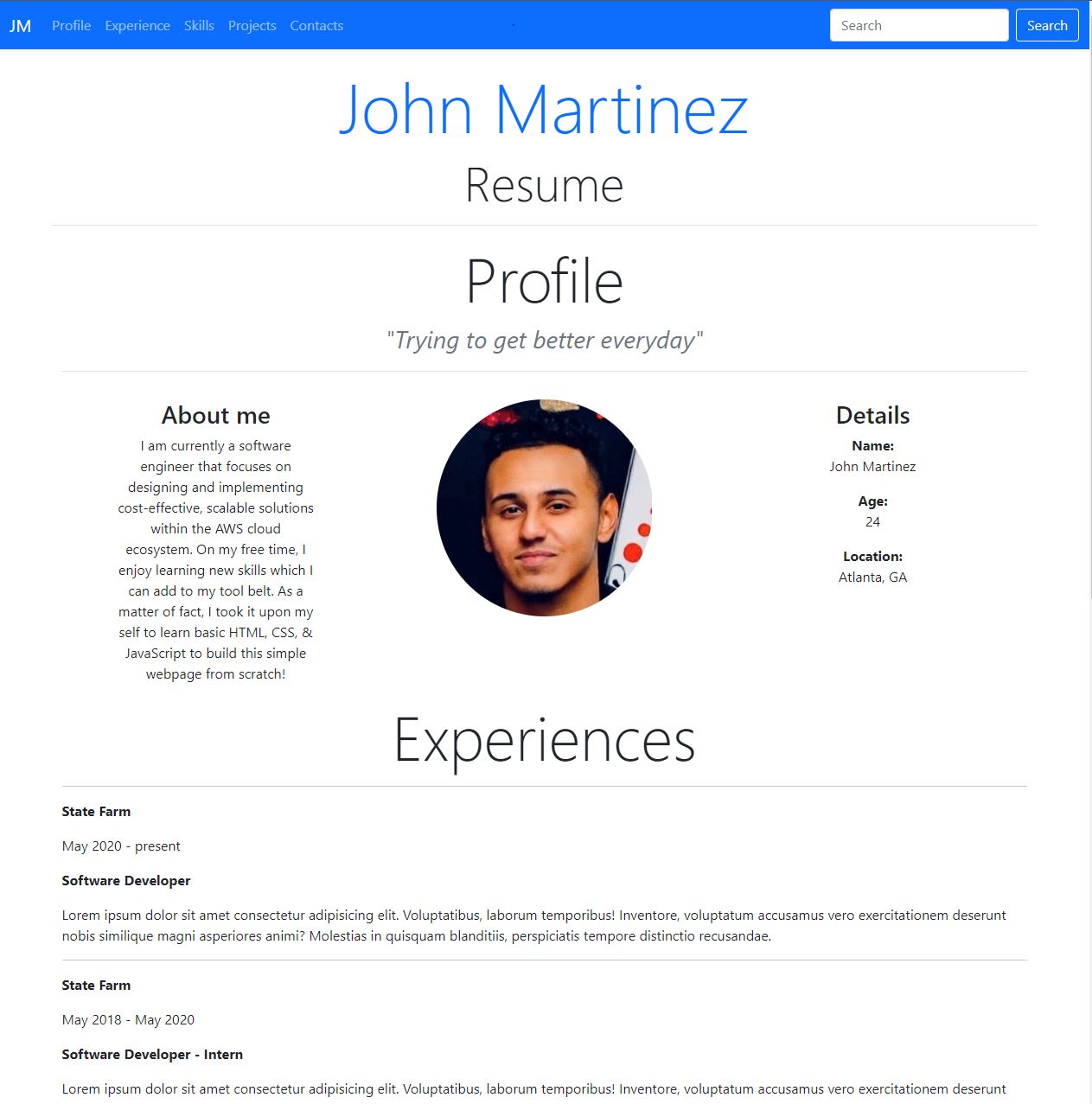 Image of my resume website